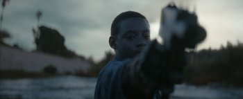 Movie still from “Flying Lotus - Coronus, The Terminator” (2015), directed by Young Replicant – Extreme Close Up shot, Over the shoulder angle