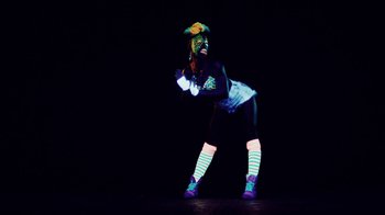 Movie still from “Major Lazer - Sweat” (2014), directed by Ryan Staake – Medium shot, Low angle