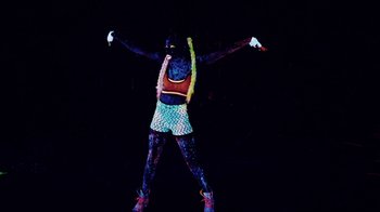 Movie still from “Major Lazer - Sweat” (2014), directed by Ryan Staake – Medium shot, Low angle