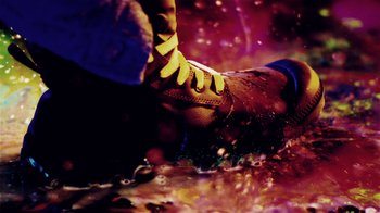 Movie still from “Major Lazer - Sweat” (2014), directed by Ryan Staake – Extreme Close Up shot, Low angle