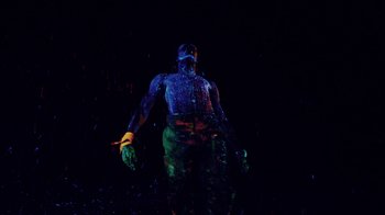 Movie still from “Major Lazer - Sweat” (2014), directed by Ryan Staake – Medium shot, Low angle