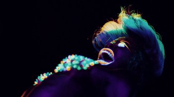 Movie still from “Major Lazer - Sweat” (2014), directed by Ryan Staake – Extreme Close Up shot, Low angle