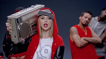 Movie still from “Taylor Swift - Shake It Off” (2014), directed by Mark Romanek – Medium shot, Over the shoulder angle