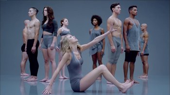 Movie still from “Taylor Swift - Shake It Off” (2014), directed by Mark Romanek – Wide shot, Low angle