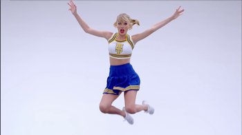 Movie still from “Taylor Swift - Shake It Off” (2014), directed by Mark Romanek – Wide shot, Low angle
