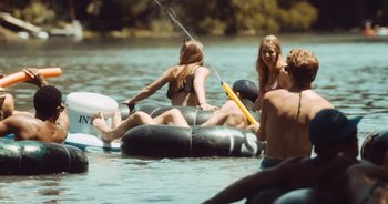 Movie still from “Alt-J - Left Hand Free” (2014), directed by Ryan Staake – Wide shot, High angle