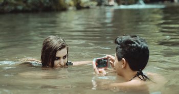 Movie still from “Alt-J - Left Hand Free” (2014), directed by Ryan Staake – Extreme Close Up shot, Over the shoulder angle