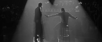 Movie still from “Justin Timberlake - Suit & Tie” (2013), directed by David Fincher – Wide shot, Low angle