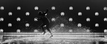 Movie still from “Justin Timberlake - Suit & Tie” (2013), directed by David Fincher – Wide shot, Low angle