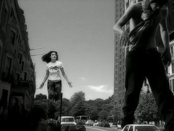 Movie still from “The Rolling Stones - Love Is Strong” (1994), directed by David Fincher – Wide shot, Low angle