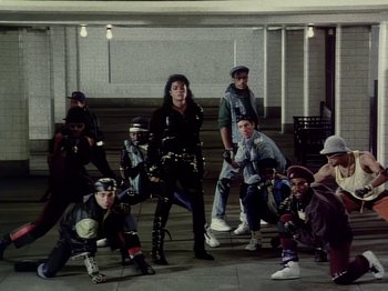 Movie still from “Michael Jackson - Bad” (1987), directed by Martin Scorsese – Wide shot, High angle