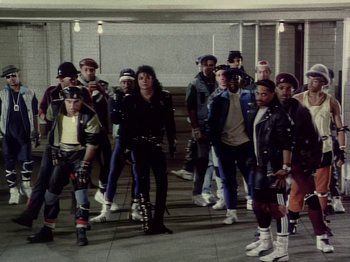 Movie still from “Michael Jackson - Bad” (1987), directed by Martin Scorsese – Wide shot, High angle