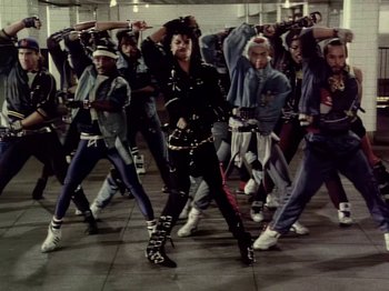 Movie still from “Michael Jackson - Bad” (1987), directed by Martin Scorsese – Wide shot, High angle