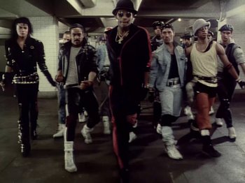 Movie still from “Michael Jackson - Bad” (1987), directed by Martin Scorsese – Wide shot, Low angle