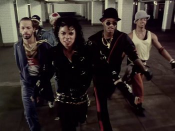 Movie still from “Michael Jackson - Bad” (1987), directed by Martin Scorsese – Medium shot, High angle
