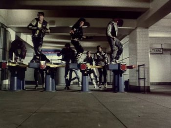 Movie still from “Michael Jackson - Bad” (1987), directed by Martin Scorsese – Wide shot, Low angle