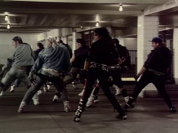 Movie still from “Michael Jackson - Bad” (1987), directed by Martin Scorsese – Wide shot, High angle