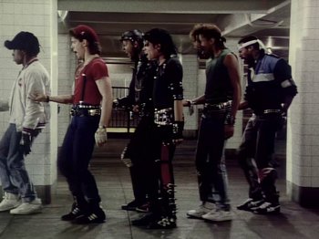 Movie still from “Michael Jackson - Bad” (1987), directed by Martin Scorsese – Wide shot, Low angle