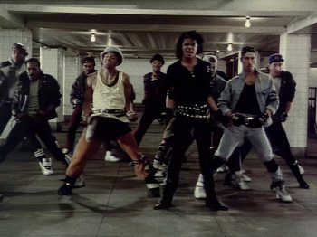 Movie still from “Michael Jackson - Bad” (1987), directed by Martin Scorsese – Wide shot, High angle