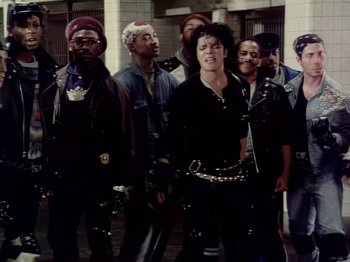 Movie still from “Michael Jackson - Bad” (1987), directed by Martin Scorsese – Medium shot, High angle