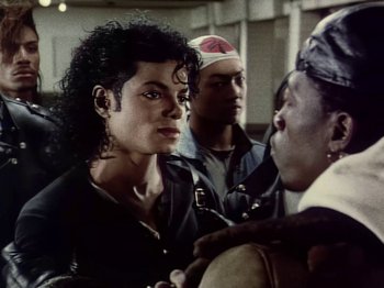 Movie still from “Michael Jackson - Bad” (1987), directed by Martin Scorsese – Close Up shot, Over the shoulder angle