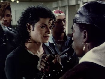 Movie still from “Michael Jackson - Bad” (1987), directed by Martin Scorsese – Close Up shot, Over the shoulder angle