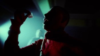 Movie still from “slowthai - Yum” (2023), directed by Owls – Extreme Close Up shot, Low angle