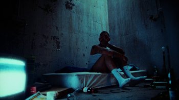 Movie still from “slowthai - Yum” (2023), directed by Owls – Wide shot, High angle