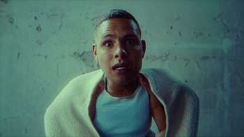 Movie still from “slowthai - Yum” (2023), directed by Owls – Close Up shot, Low angle