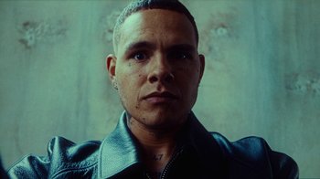 Movie still from “slowthai - Yum” (2023), directed by Owls – Close Up shot, Low angle