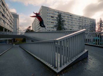 Movie still from “DJ Pone (ft. Blasé) - All I Want” (2023), directed by Benoît Marzouvanlian – Extreme Wide shot, Low angle