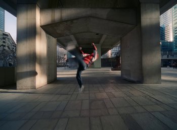 Movie still from “DJ Pone (ft. Blasé) - All I Want” (2023), directed by Benoît Marzouvanlian – Wide shot, Low angle
