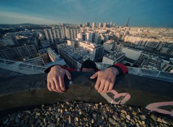 Movie still from “DJ Pone (ft. Blasé) - All I Want” (2023), directed by Benoît Marzouvanlian – Extreme Wide shot, Low angle