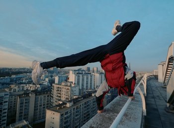 Movie still from “DJ Pone (ft. Blasé) - All I Want” (2023), directed by Benoît Marzouvanlian – Extreme Wide shot, Low angle