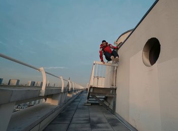Movie still from “DJ Pone (ft. Blasé) - All I Want” (2023), directed by Benoît Marzouvanlian – Extreme Wide shot, Low angle