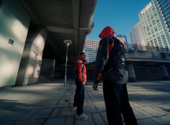 Movie still from “DJ Pone (ft. Blasé) - All I Want” (2023), directed by Benoît Marzouvanlian – Extreme Wide shot, Low angle