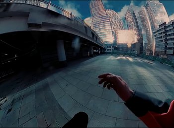 Movie still from “DJ Pone (ft. Blasé) - All I Want” (2023), directed by Benoît Marzouvanlian – Extreme Wide shot, Overhead angle