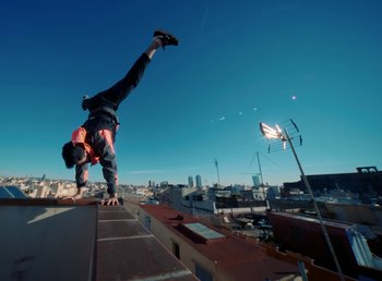 Movie still from “DJ Pone (ft. Blasé) - All I Want” (2023), directed by Benoît Marzouvanlian – Wide shot, Low angle