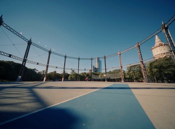 Movie still from “DJ Pone (ft. Blasé) - All I Want” (2023), directed by Benoît Marzouvanlian – Extreme Wide shot, Low angle