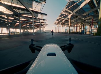 Movie still from “DJ Pone (ft. Blasé) - All I Want” (2023), directed by Benoît Marzouvanlian – Extreme Wide shot, Overhead angle