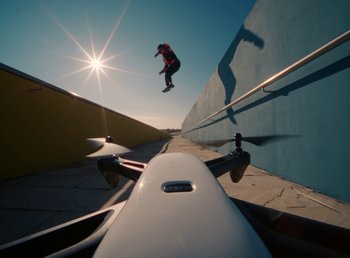 Movie still from “DJ Pone (ft. Blasé) - All I Want” (2023), directed by Benoît Marzouvanlian – Extreme Wide shot, Overhead angle