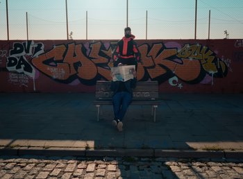 Movie still from “DJ Pone (ft. Blasé) - All I Want” (2023), directed by Benoît Marzouvanlian – Extreme Wide shot, Low angle