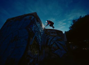 Movie still from “DJ Pone (ft. Blasé) - All I Want” (2023), directed by Benoît Marzouvanlian – Extreme Wide shot, Low angle
