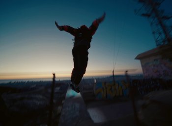 Movie still from “DJ Pone (ft. Blasé) - All I Want” (2023), directed by Benoît Marzouvanlian – Wide shot, Low angle