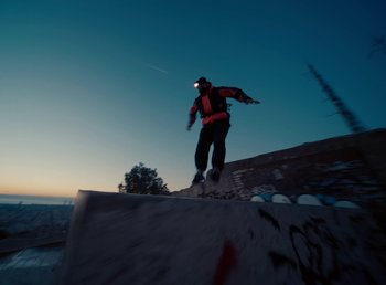 Movie still from “DJ Pone (ft. Blasé) - All I Want” (2023), directed by Benoît Marzouvanlian – Wide shot, Low angle