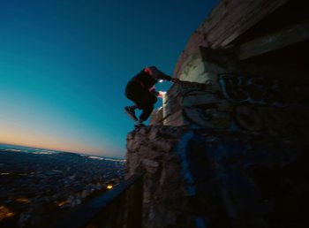 Movie still from “DJ Pone (ft. Blasé) - All I Want” (2023), directed by Benoît Marzouvanlian – Extreme Wide shot, Low angle