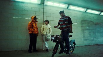 Movie still from “Downtown Kayoto - Lite” (2023), directed by Joe Howat – Wide shot, Low angle
