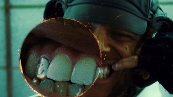 Movie still from “Downtown Kayoto - Lite” (2023), directed by Joe Howat – Extreme Close Up shot, Overhead angle