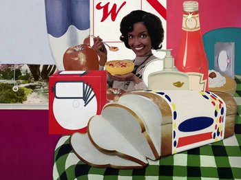 Movie still from “Tierra Whack - SHOWER SONG” (2024), directed by Alex Da Corte – Extreme Close Up shot, Overhead angle