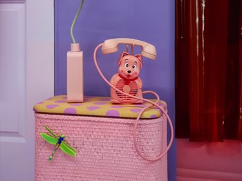 Movie still from “Tierra Whack - SHOWER SONG” (2024), directed by Alex Da Corte – Extreme Close Up shot, High angle